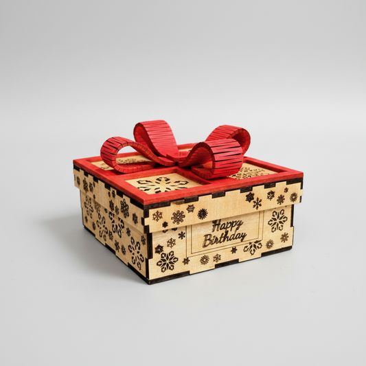 Winter Happy Birthday Box – Snowflake Gift Box with Red Bow