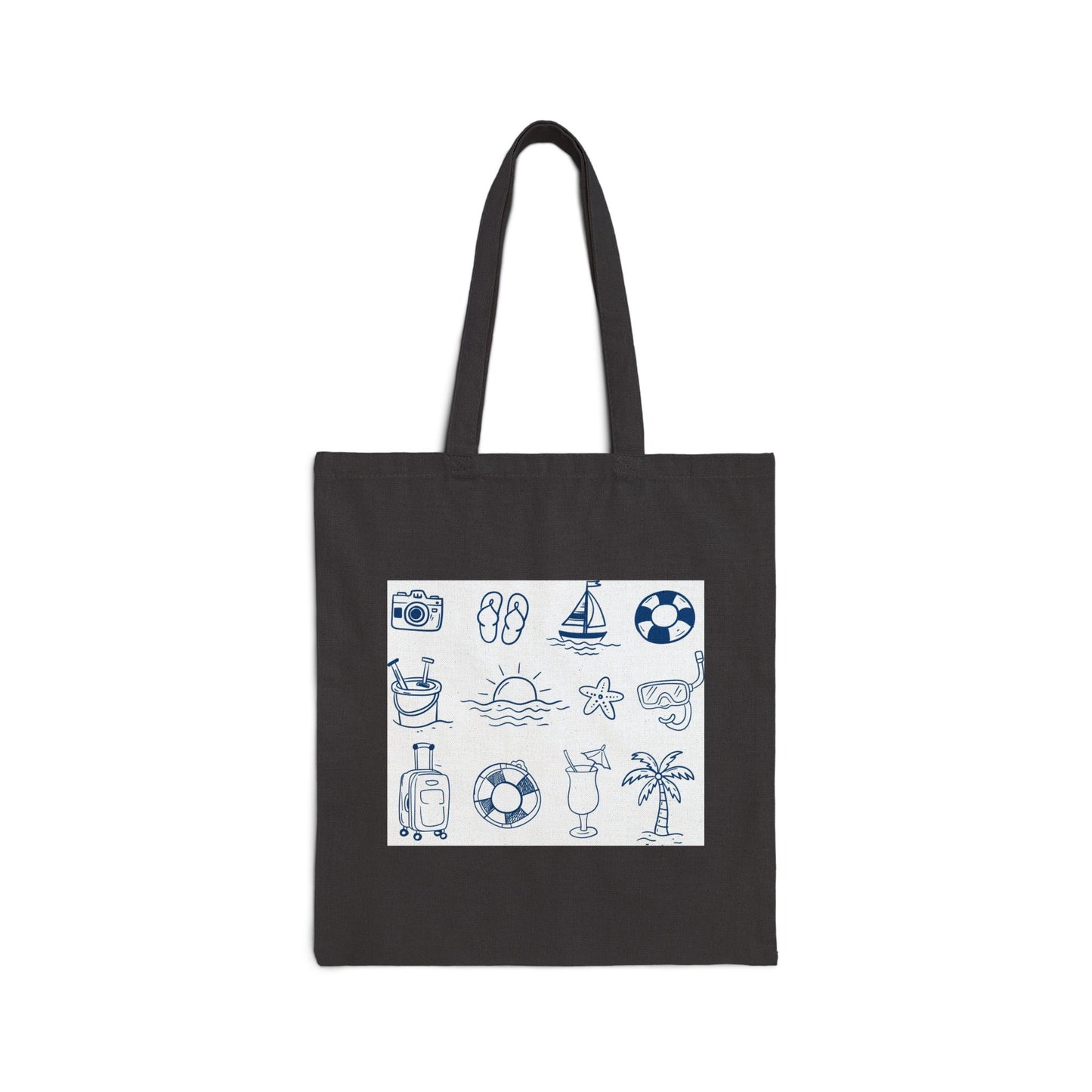 Beach Icons Tote Bag | Summer Vacation, Palm Tree, Sunglasses, Flip Flops