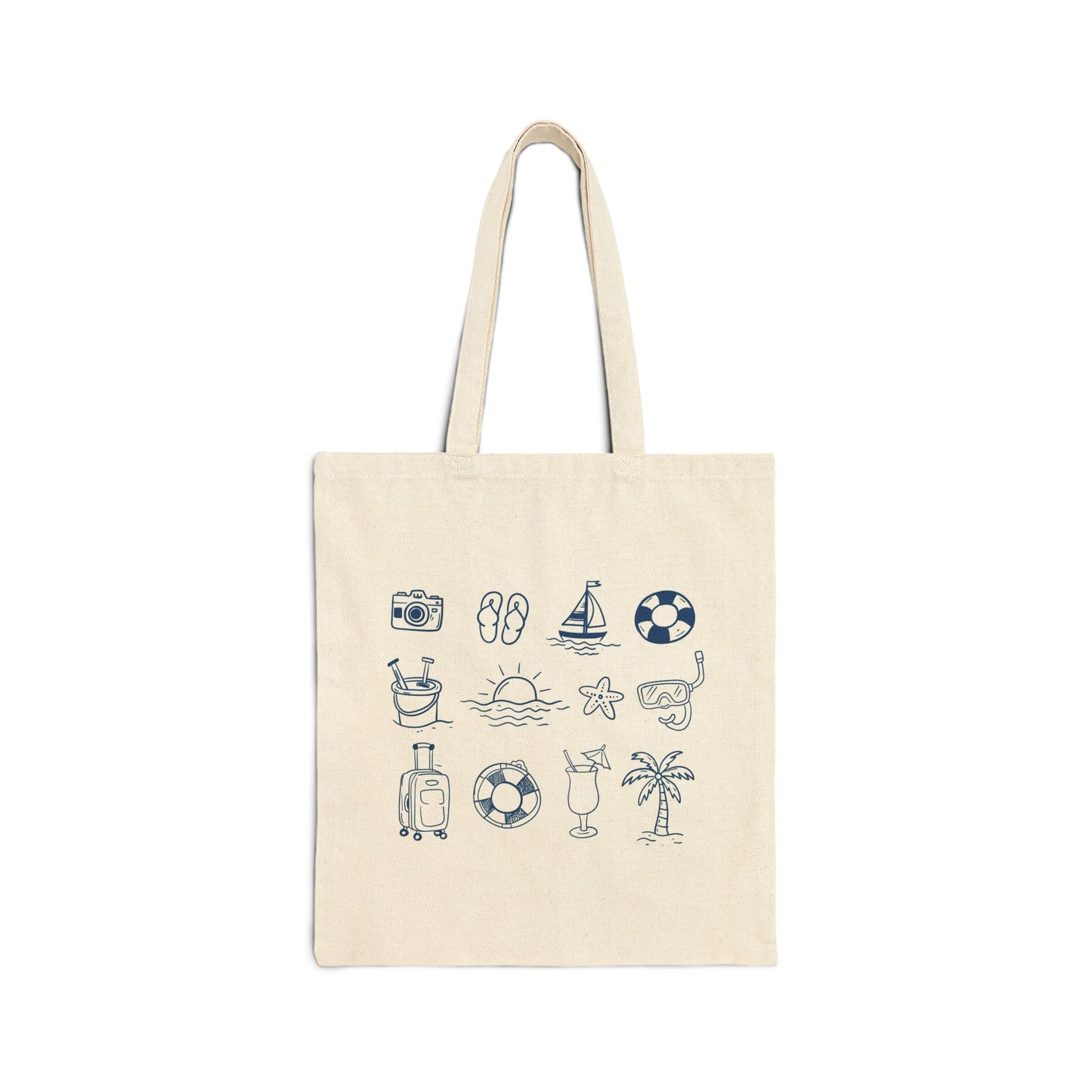 Beach Icons Tote Bag | Summer Vacation, Palm Tree, Sunglasses, Flip Flops