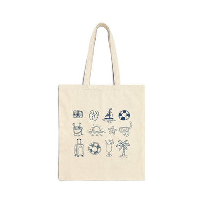Beach Icons Tote Bag | Summer Vacation, Palm Tree, Sunglasses, Flip Flops