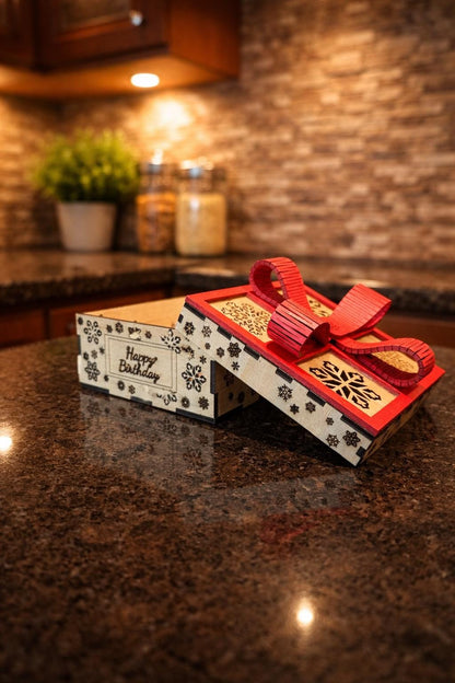 Winter Happy Birthday Box – Snowflake Gift Box with Red Bow