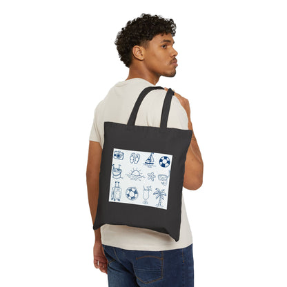 Beach Icons Tote Bag | Summer Vacation, Palm Tree, Sunglasses, Flip Flops
