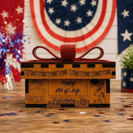 Happy 4th of July Laser Engraved Wooden Gift Box