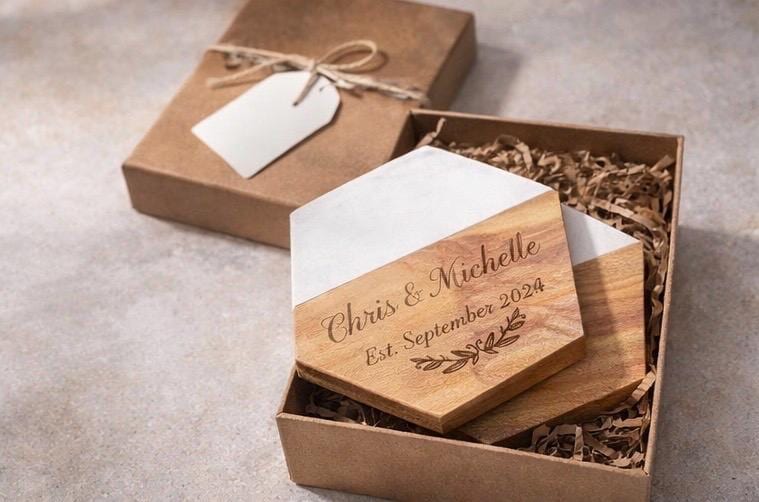 Personalized Wood Coasters - Custom Engraved Names or Words