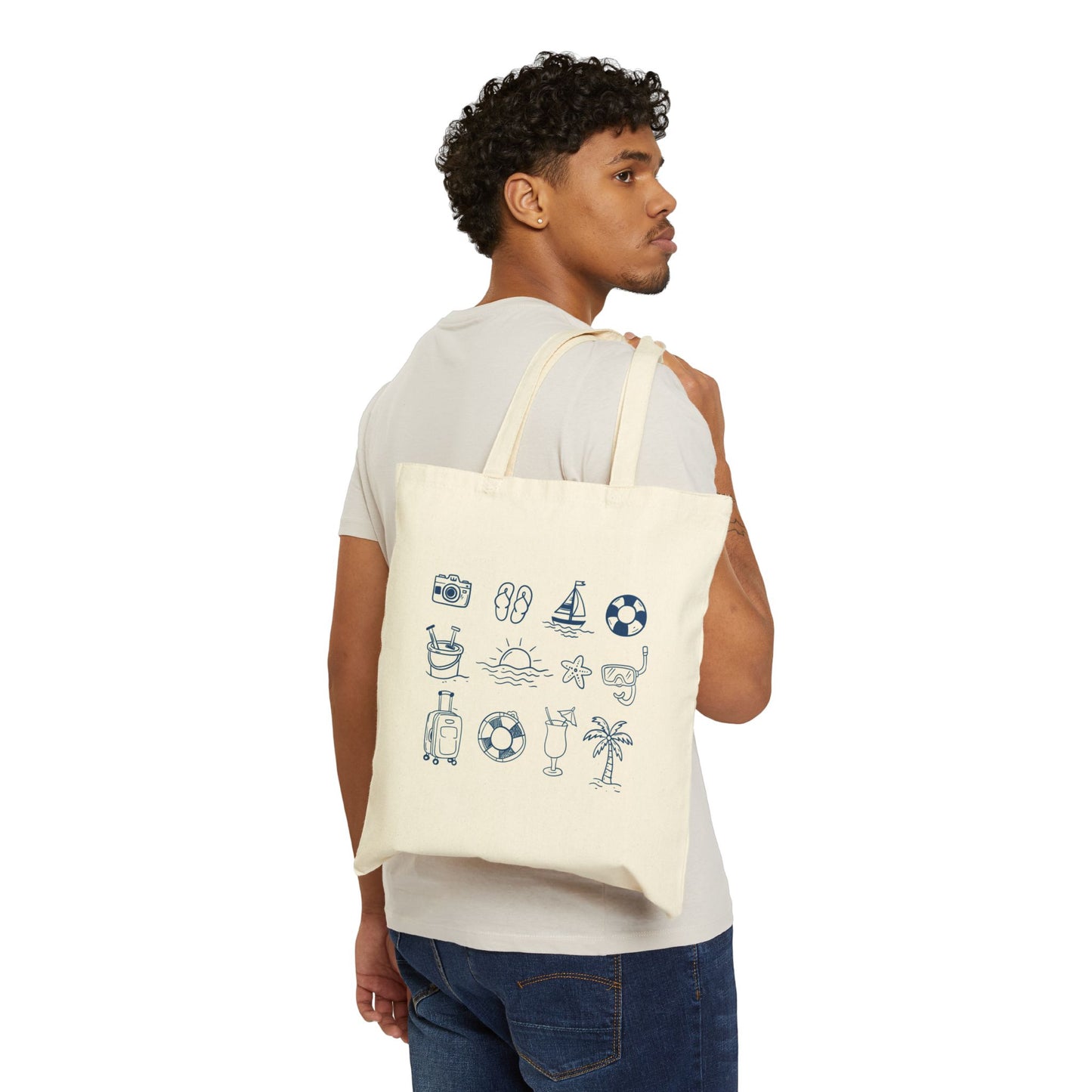 Beach Icons Tote Bag | Summer Vacation, Palm Tree, Sunglasses, Flip Flops