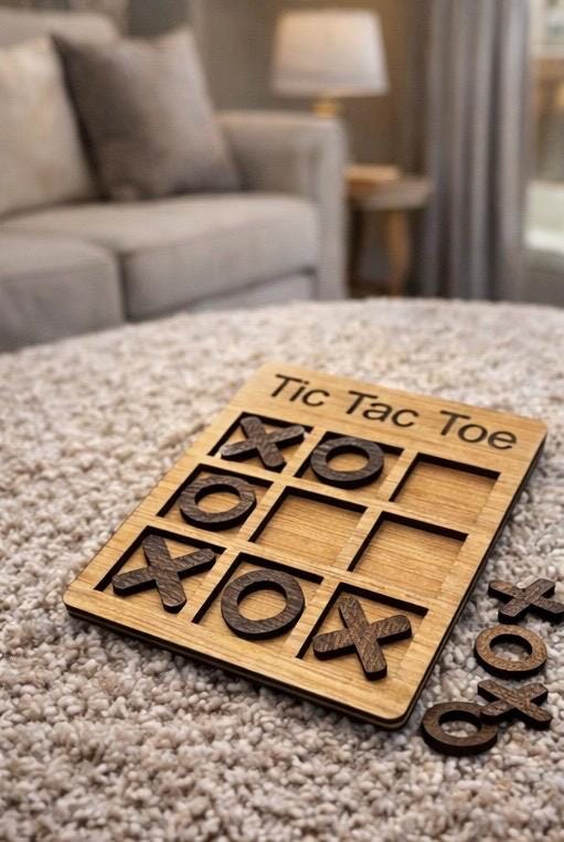Wooden Tic Tac Toe Board – Handmade Travel Game for Kids & Adults