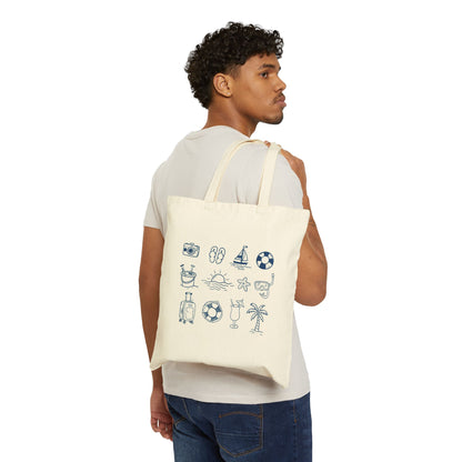 Beach Icons Tote Bag | Summer Vacation, Palm Tree, Sunglasses, Flip Flops