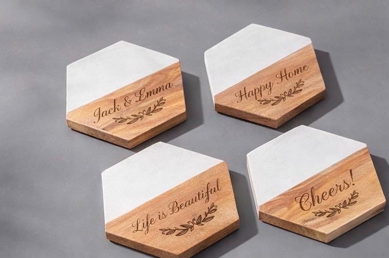 Personalized Wood Coasters - Custom Engraved Names or Words