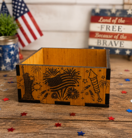 Happy 4th of July Laser Engraved Wooden Gift Box