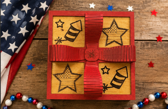Happy 4th of July Laser Engraved Wooden Gift Box