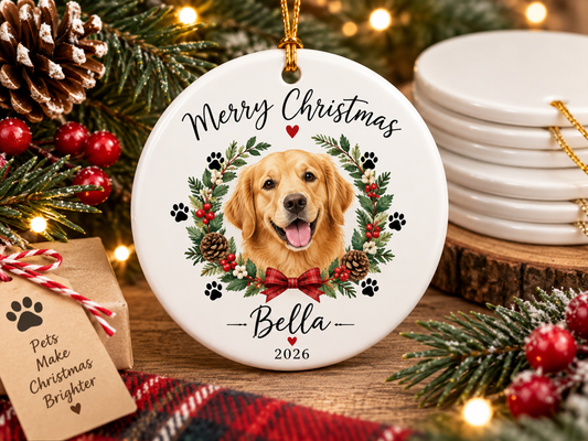 Custom Ceramic Christmas Ornament, Personalized Photo Keepsake (Round)