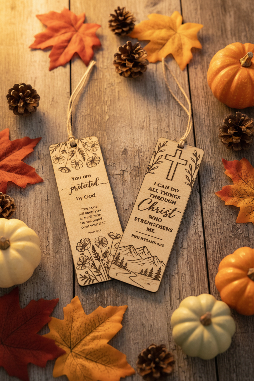 Wooden Scripture Bookmark Set of 2 – Engraved Faith Bookmarks