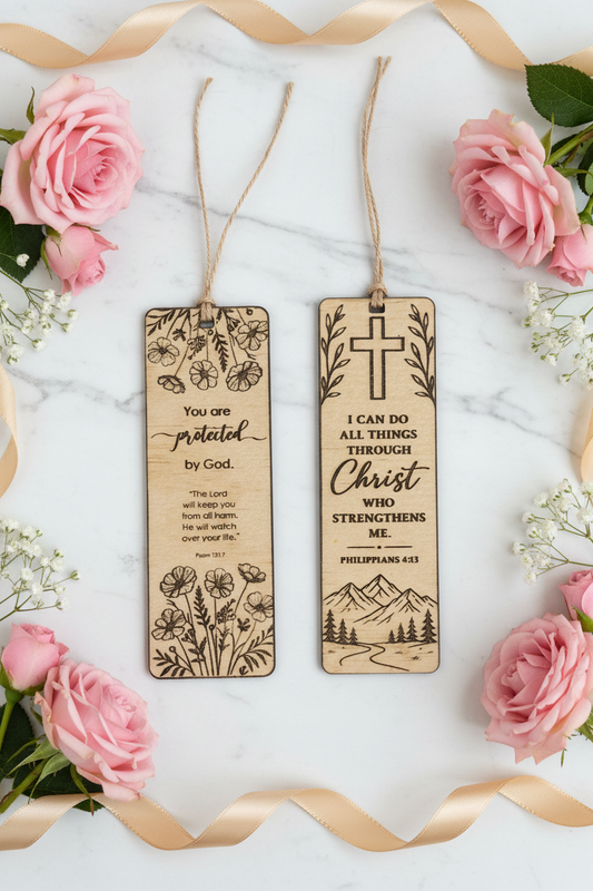 Wooden Scripture Bookmark Set of 2 – Engraved Faith Bookmarks