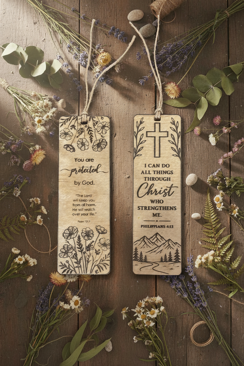 Wooden Scripture Bookmark Set of 2 – Engraved Faith Bookmarks