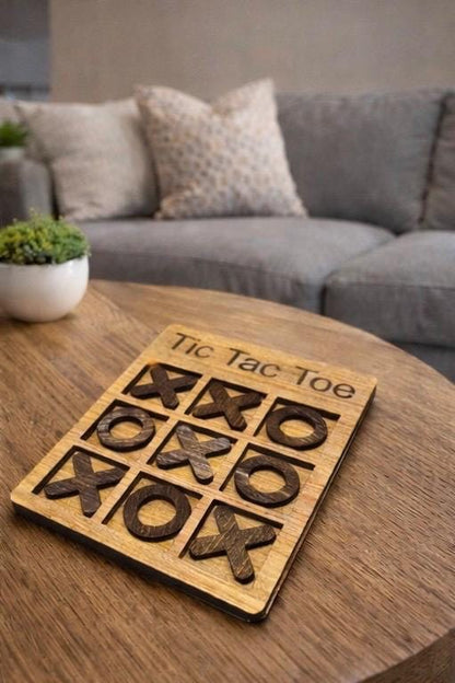 Wooden Tic Tac Toe Board – Handmade Travel Game for Kids & Adults