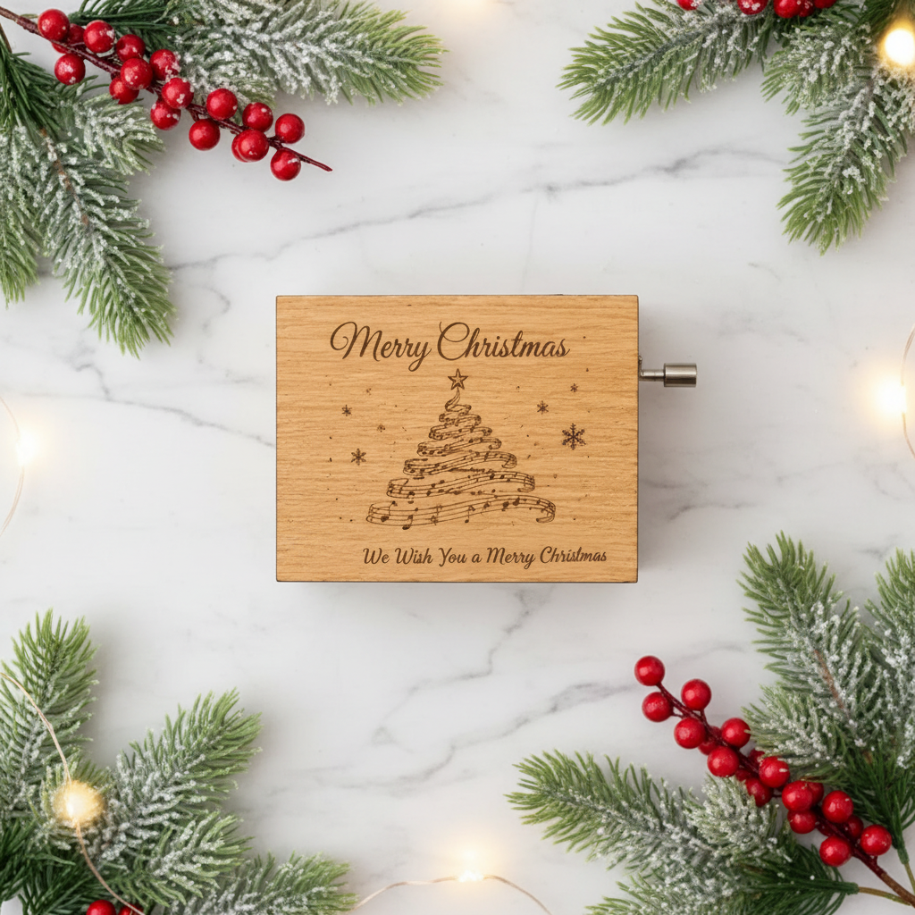 Merry Christmas Music Box – Engraved Wooden Gift