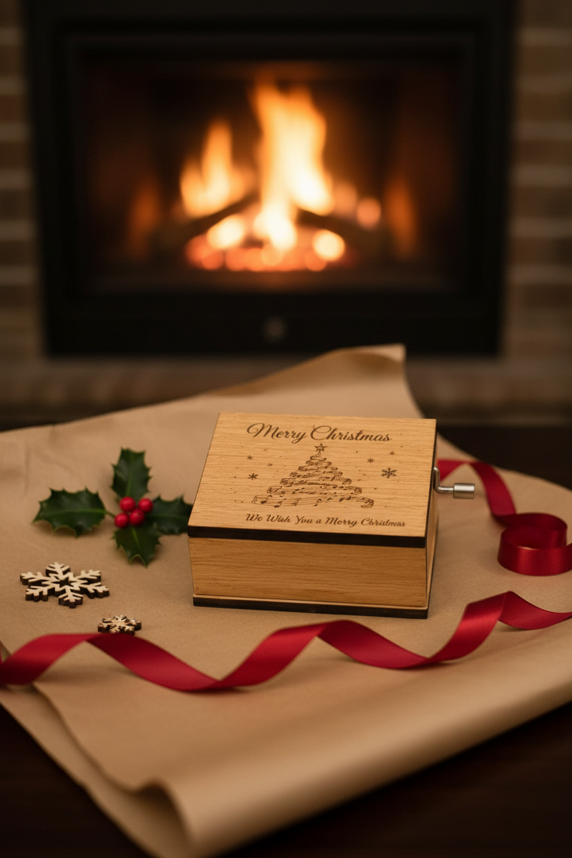 Merry Christmas Music Box – Engraved Wooden Gift