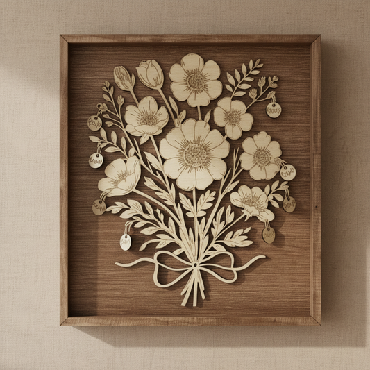 Personalized Floral Bouquet Wood Wall Art - Wedding Gift