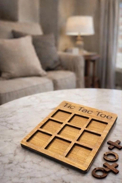 Wooden Tic Tac Toe Board – Handmade Travel Game for Kids & Adults