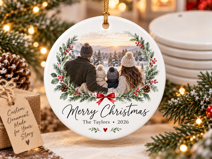 Custom Ceramic Christmas Ornament, Personalized Photo Keepsake (Round)
