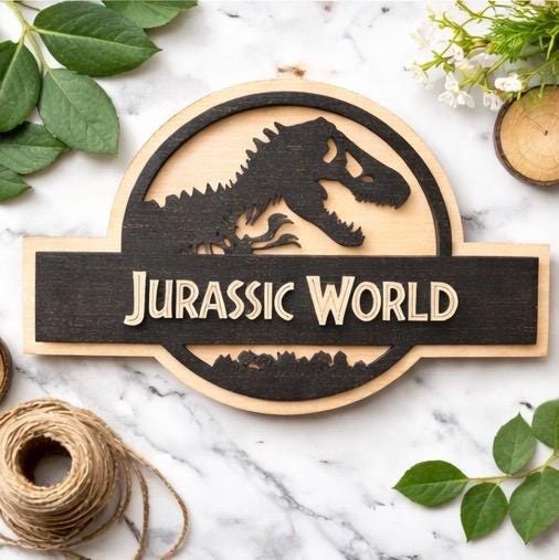 Jurassic World Wooden Sign | Layered Dinosaur Decor