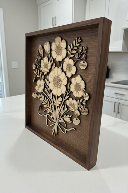 Personalized Floral Bouquet Wood Wall Art - Wedding Gift