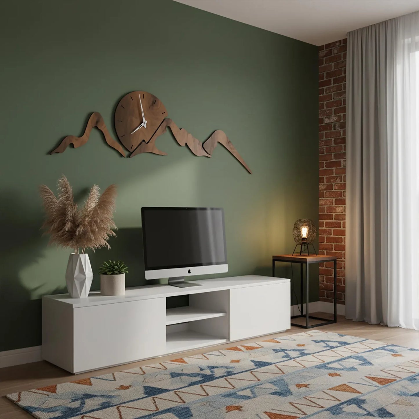 Wooden Mountain Wall Clock