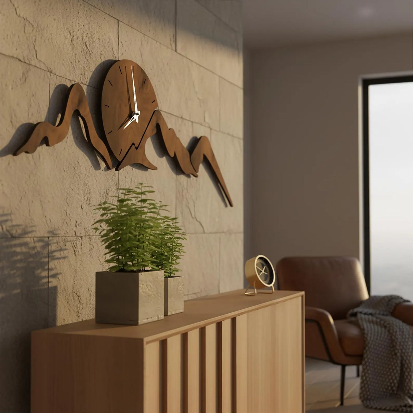 Wooden Mountain Wall Clock