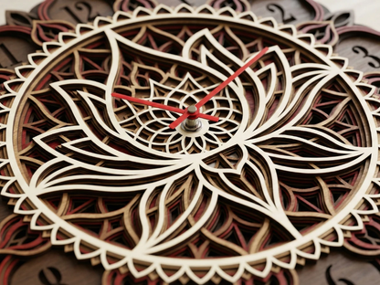 Mandala Lotus Wall Clock – 16x16 Multilayer Wood