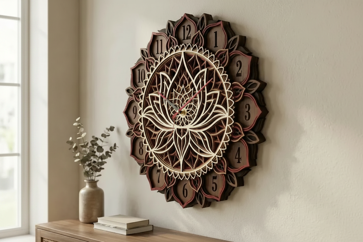Mandala Lotus Wall Clock boho living room