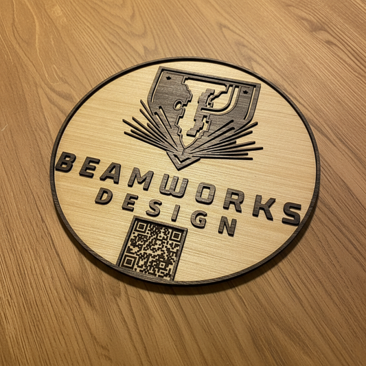 Beamworks Design logo on wood table