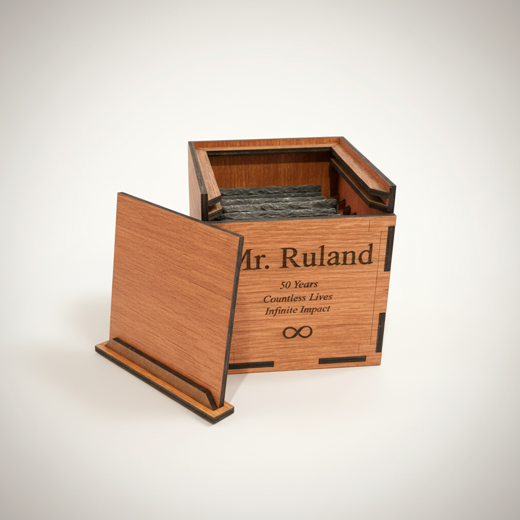Custom wooden gift box open with soft white studio background