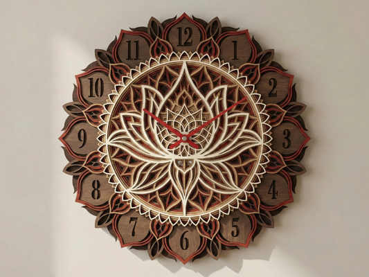 Mandala Lotus Wall Clock – 16x16 Multilayer Wood
