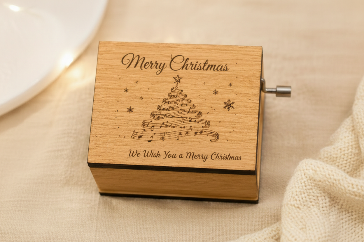Merry Christmas Music Box – Engraved Wooden Gift