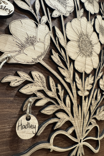 Personalized Floral Bouquet Wood Wall Art - Wedding Gift