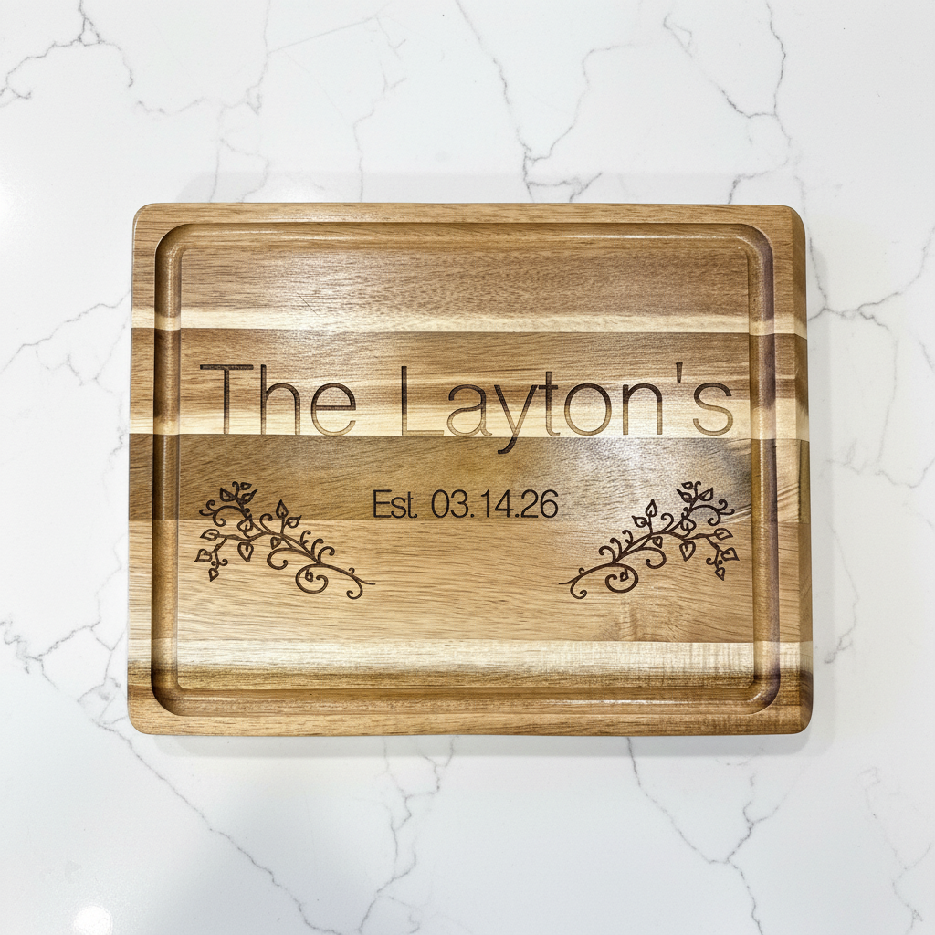 Wedding Gift Personalized Acacia Wood Cutting Board | Custom Engraved