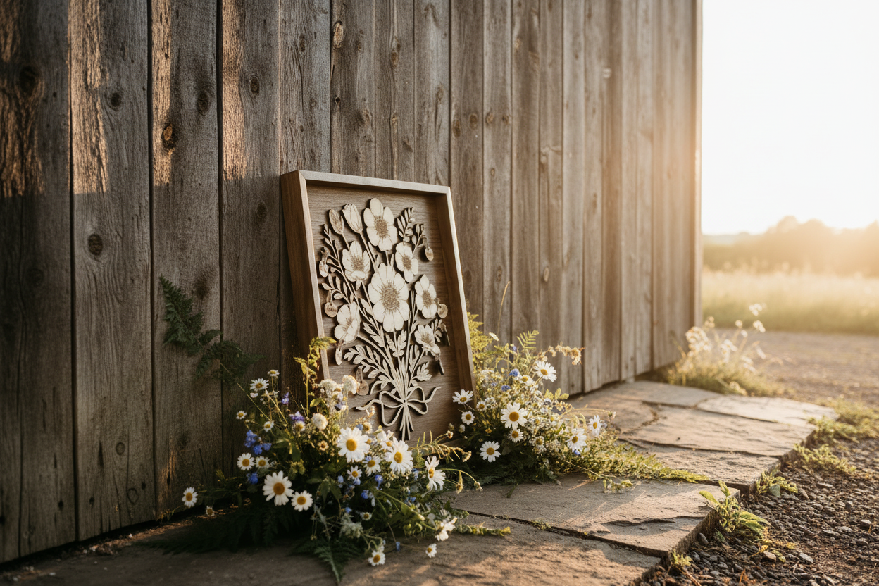 Personalized Floral Bouquet Wood Wall Art - Wedding Gift
