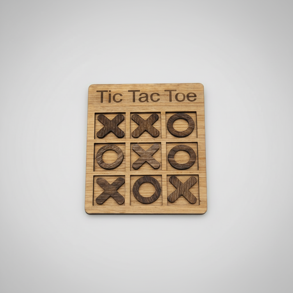 Wooden Tic Tac Toe Board – Handmade Travel Game for Kids & Adults