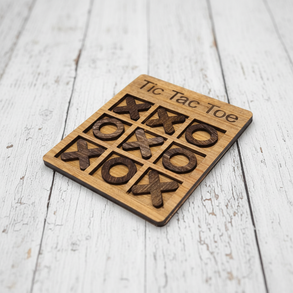 Wooden Tic Tac Toe Board – Handmade Travel Game for Kids & Adults