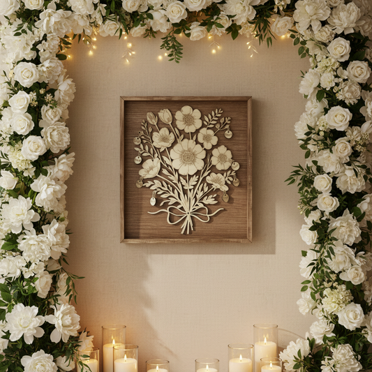 Personalized Floral Bouquet Wood Wall Art - Wedding Gift