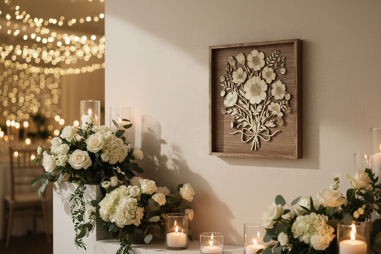 Personalized Floral Bouquet Wood Wall Art - Wedding Gift
