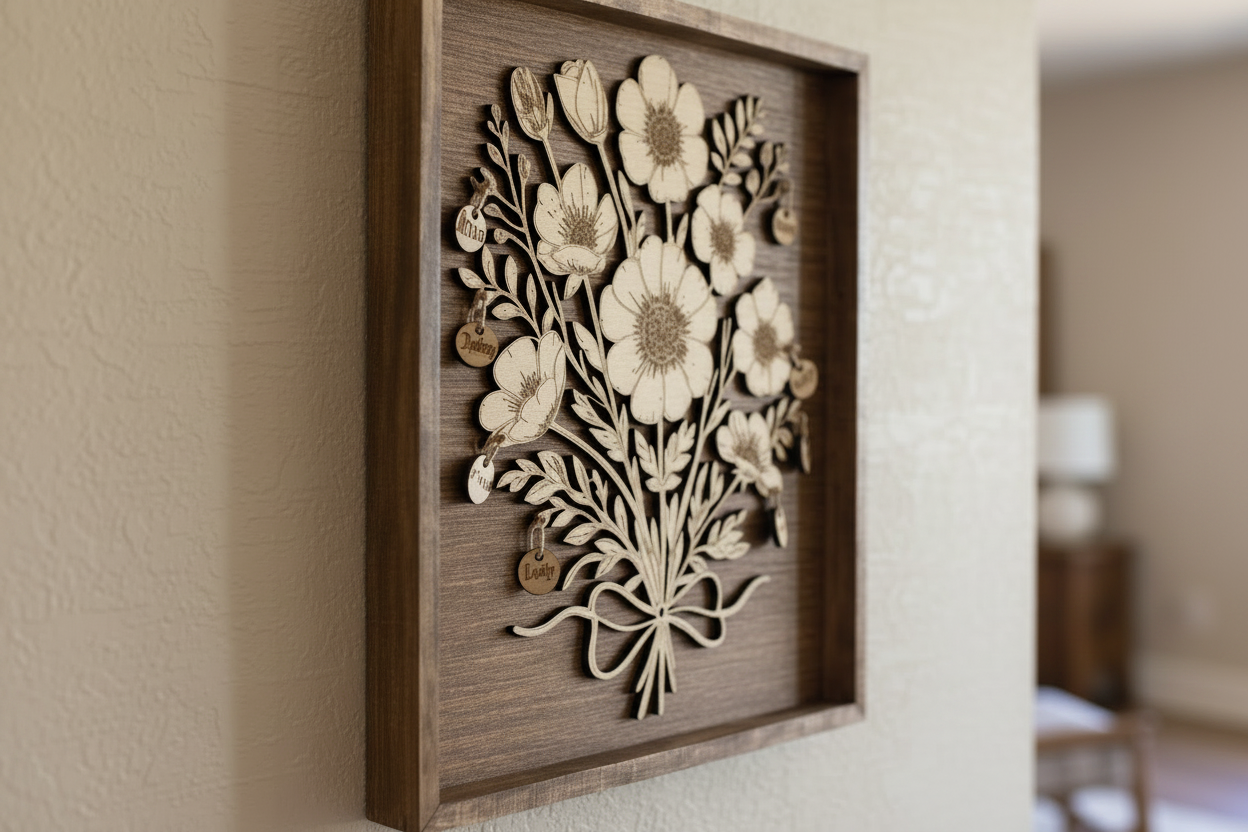 Personalized Floral Bouquet Wood Wall Art - Wedding Gift