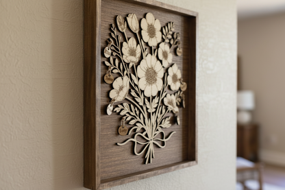 Personalized Floral Bouquet Wood Wall Art - Wedding Gift